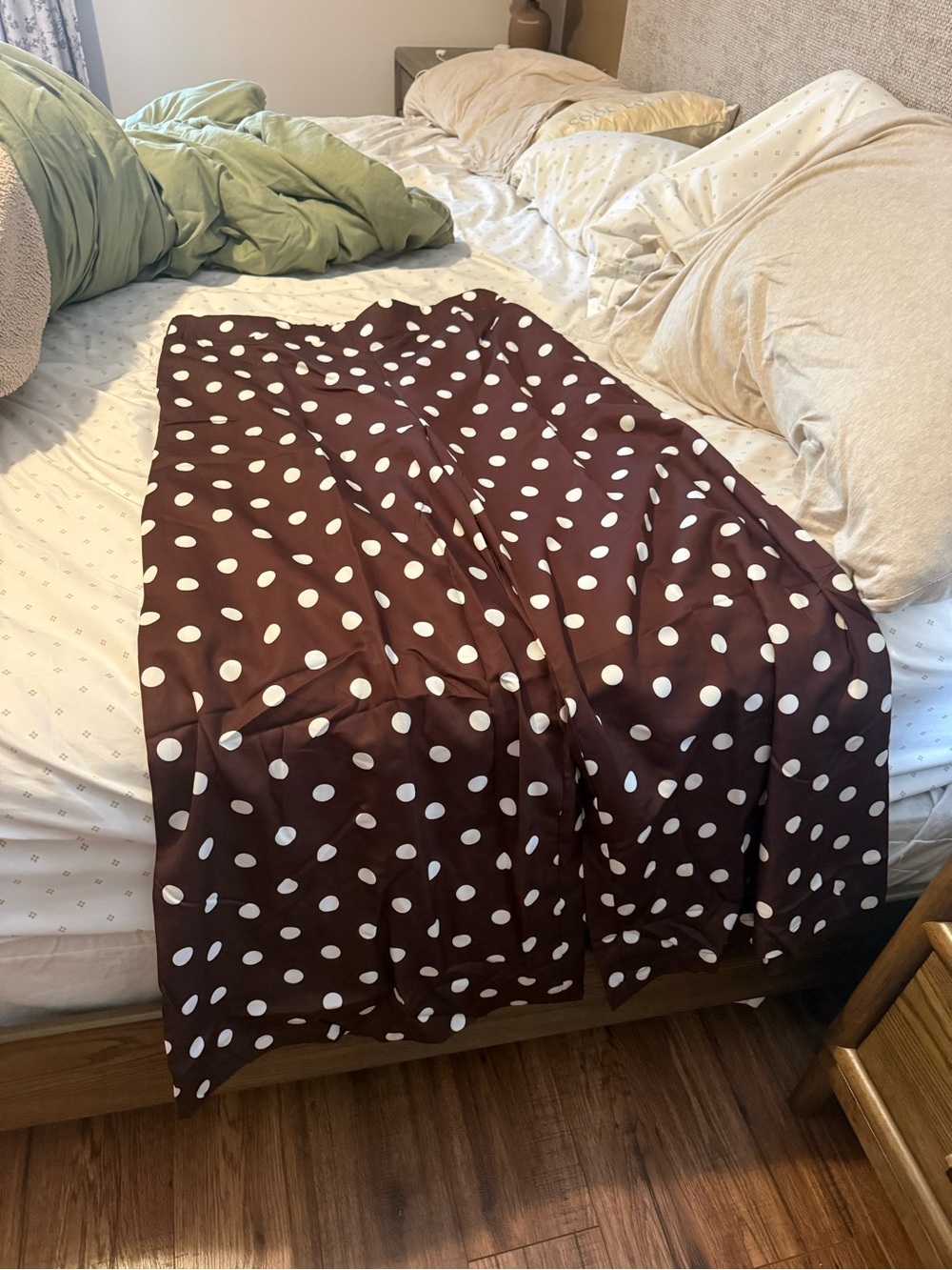 Chic Soul Brown and White Polka Dot Midi Skirt